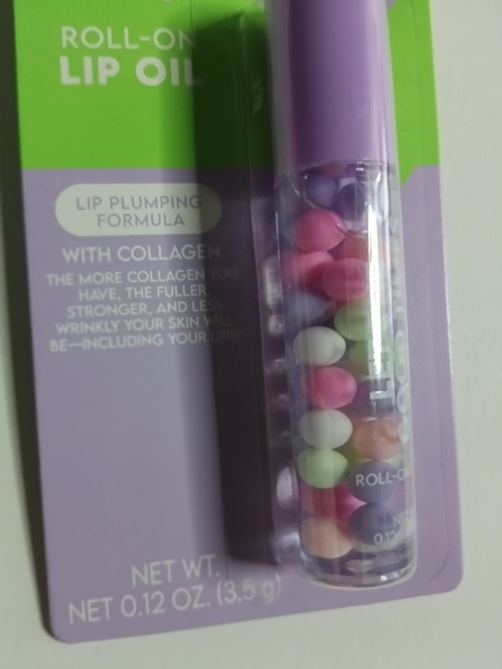Roll-On Lip Oil with Multicolor Pearls - Lavender Cap